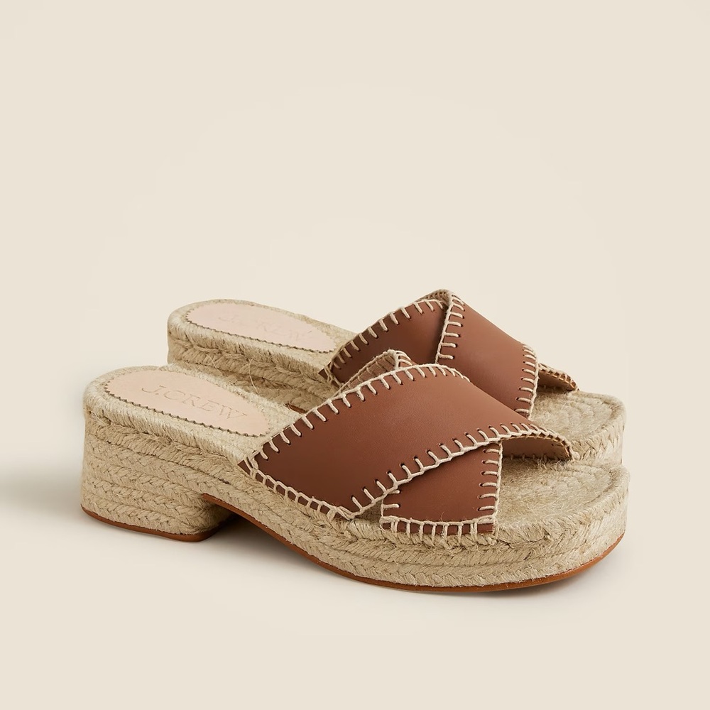 J.Crew Made-in-Spain block-heel espadrilles shoes in leather CJ765